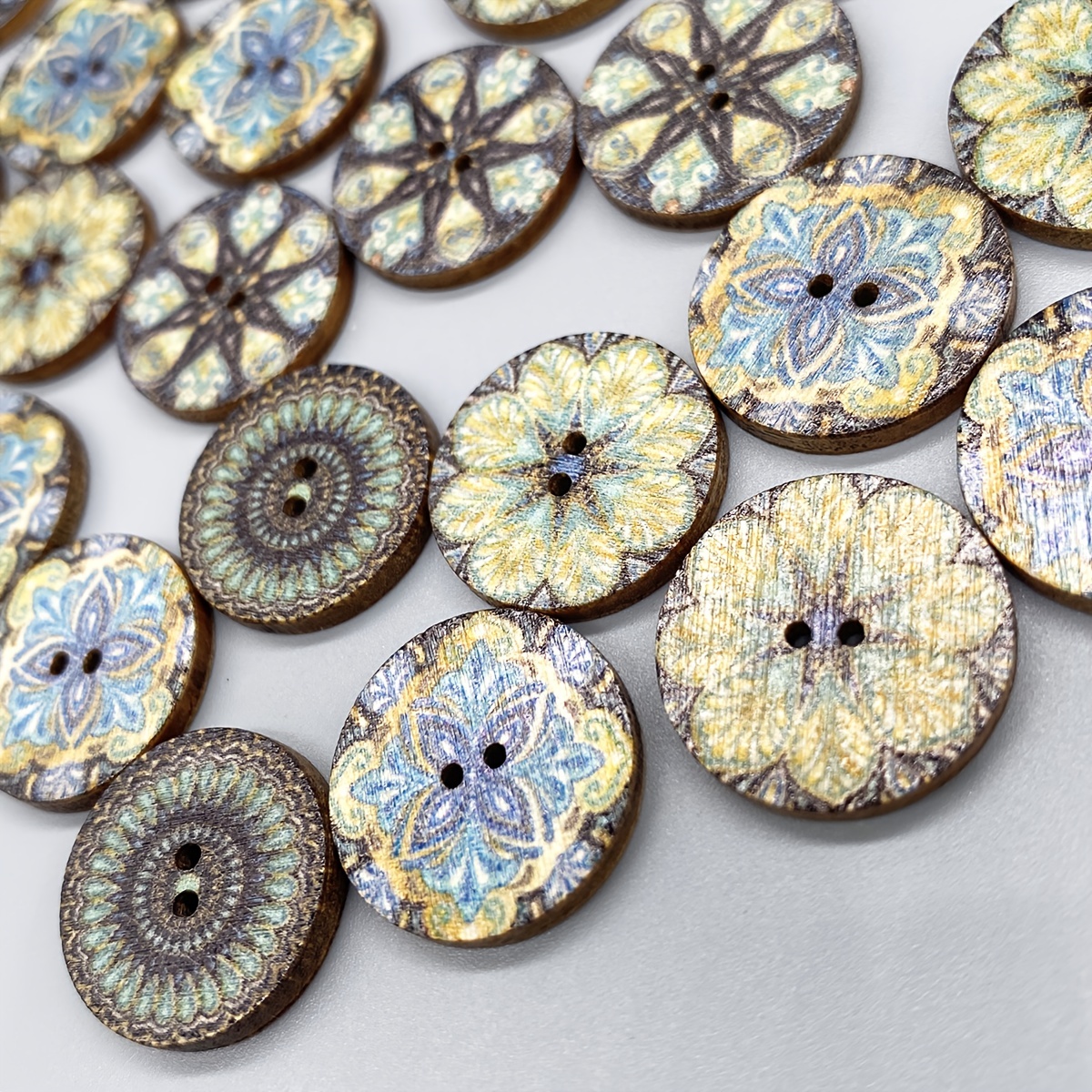 Retro Buttons Handmade Diy Clothes Colorful Wooden Buttons - Temu