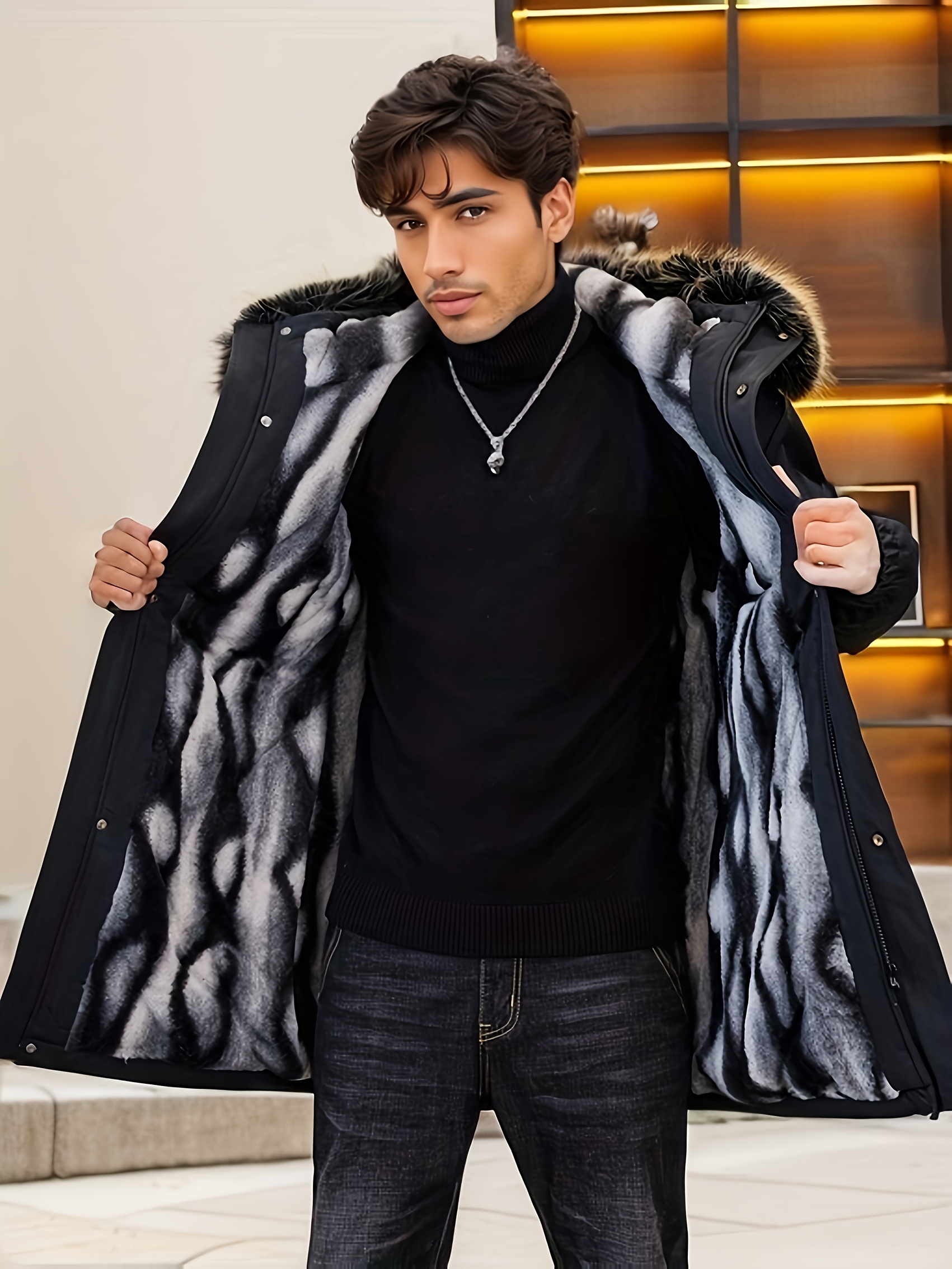 Men's Mid-Length Thickened Warm Jacket, Trendy Youth Style