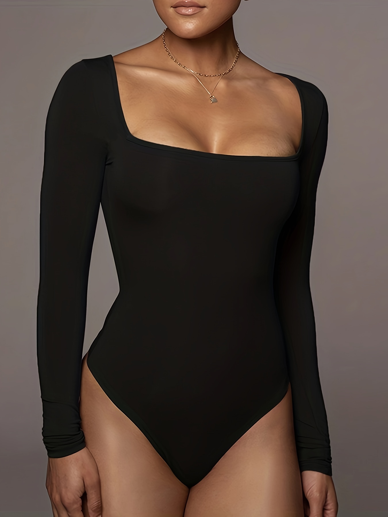 kcdigr Bodysuit for Women Long Sleeve Sexy Body Suit Square Neck