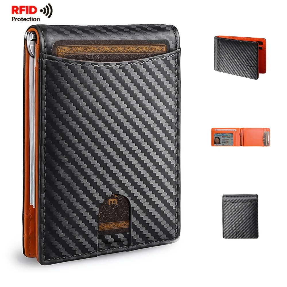 

Fold Rfid Blocking Wallet With Money Clip, Pu Leather Minimalism Credit Card Holder For Men And Women