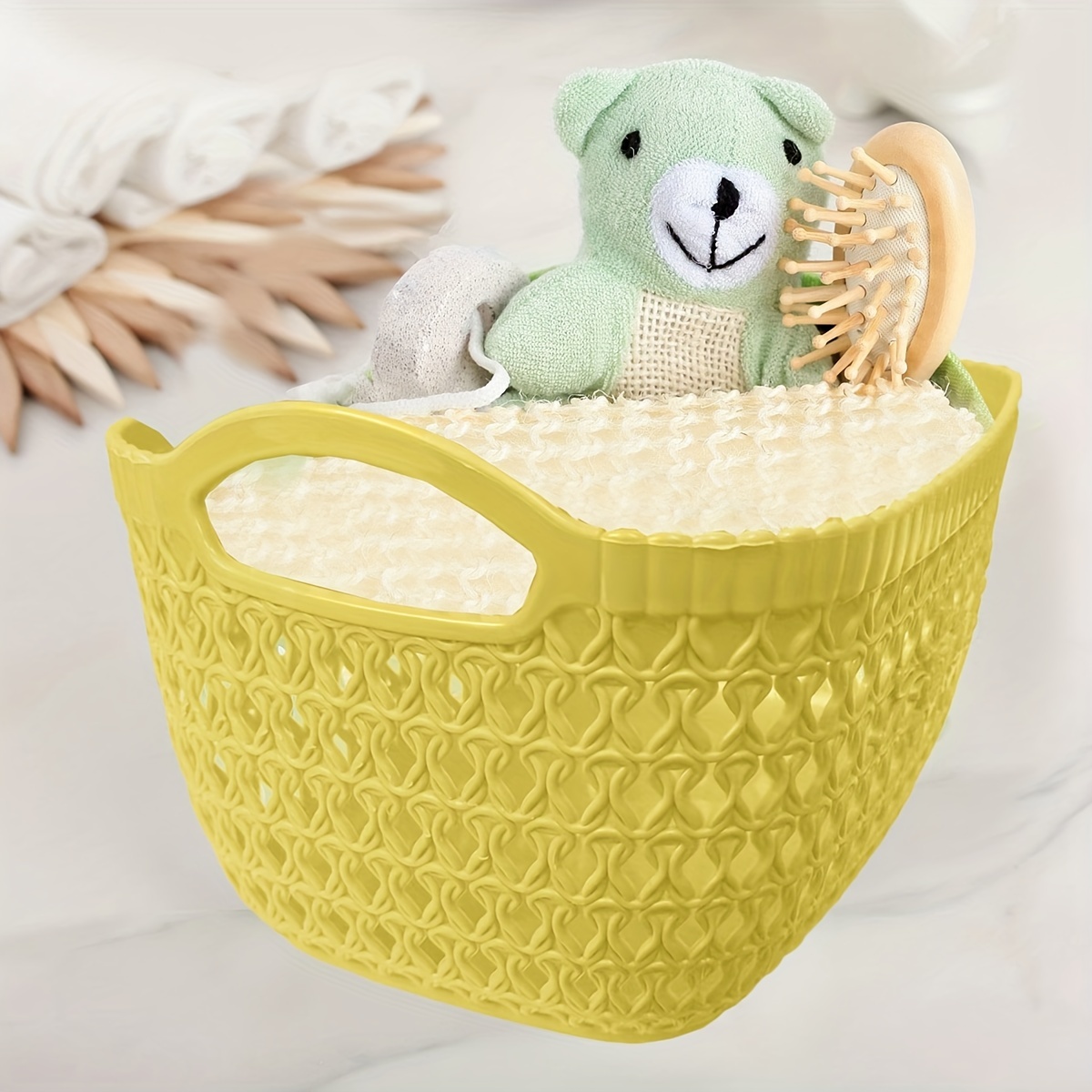 Solid Color Storage Basket With Handle, Fashion Bath Basket