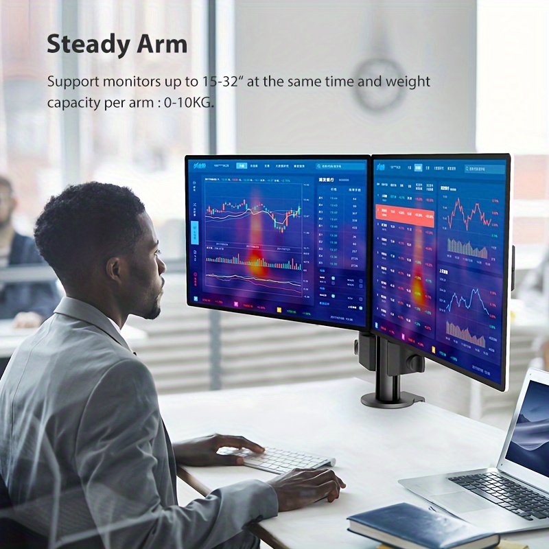 Stand Steady Soporte para 6 monitores | Soporte de monitor ajustable en  altura resistente con abrazadera en la base | Seis brazos para monitor con