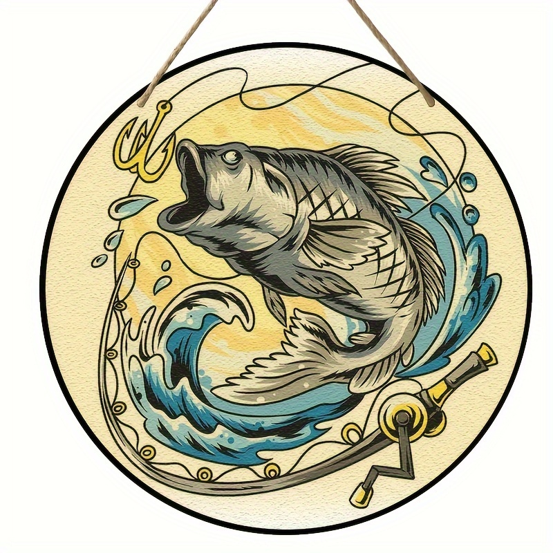 1pc, Angler Bass Fish Salmon Mascot Cartoon Animals Wood Sign, Fishing  Hunting Deer Fish Bar Wood Sign, size (8x8/20cm*20cm), Room Decoration,  Aesth