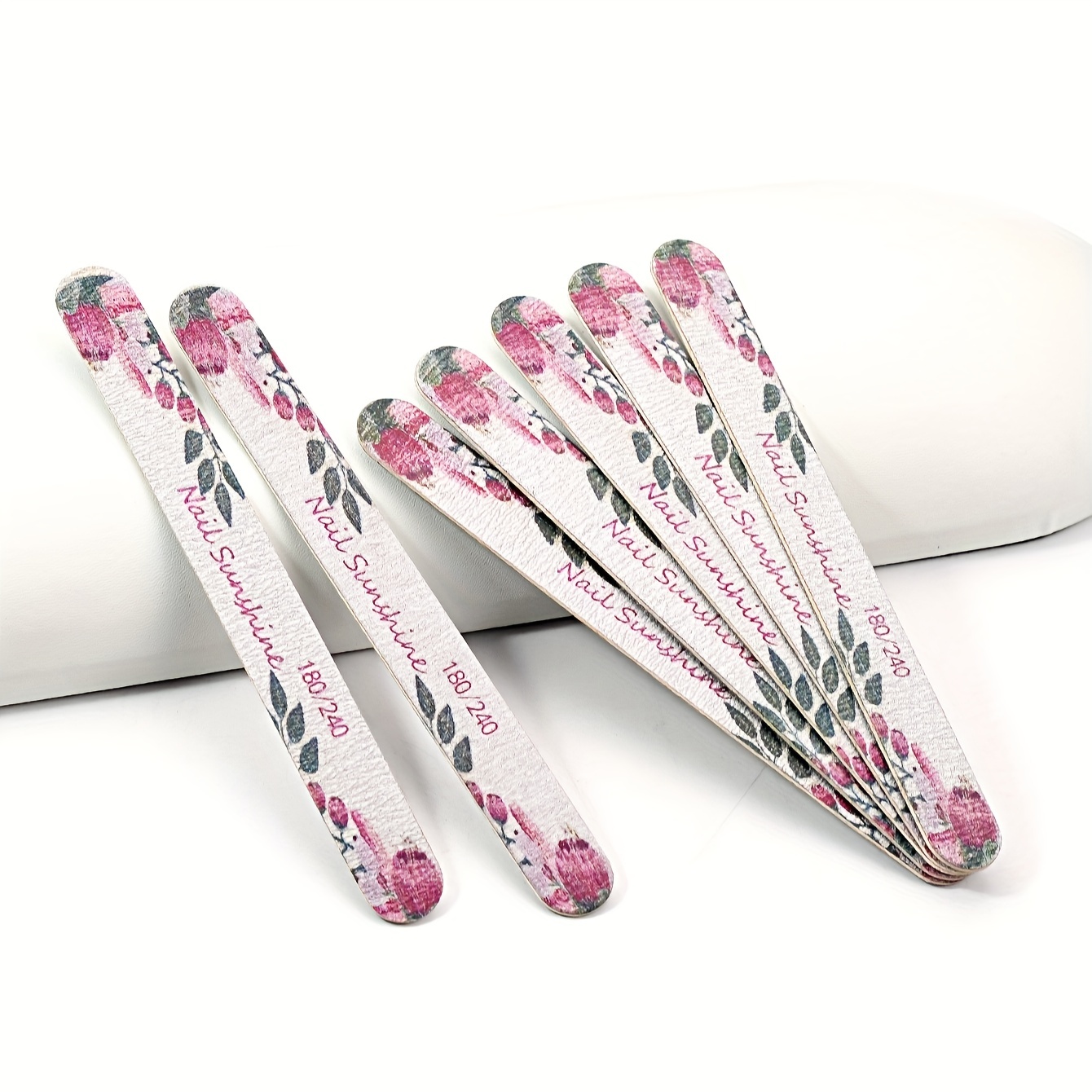 Image of 10pcs Cross-border Stock Rose Flower Straight Nail Files, Thin Style For Natural Nails, Double-sided Sanding Sticks For Shaping And Trimming, In 100/120/150/180/240 Grit, For Toenail& Foot Clean