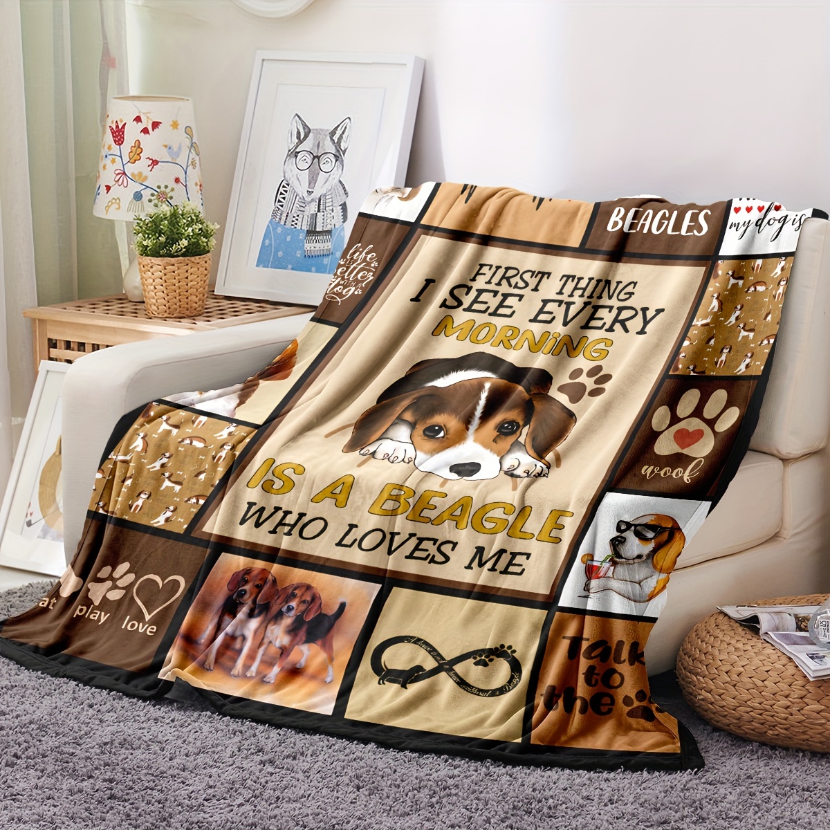 Cute Beagle Printed Blanket A Warm Gift Beagle Lovers Home Temu