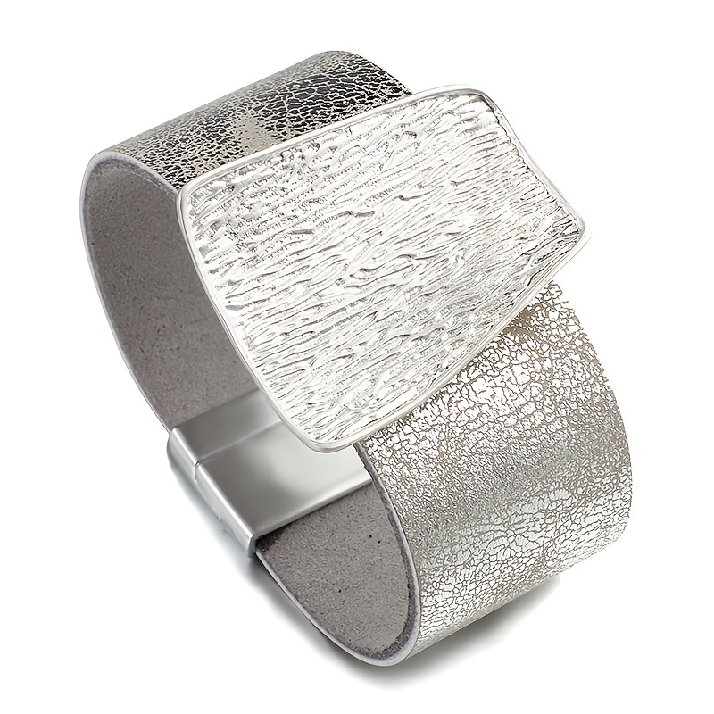 TEMU Bracciale a fascia larga avvolgente da 1 pezzo con ciondolo geometrico grande in metallo di tendenza in PU per , accessori decorativi per regalo