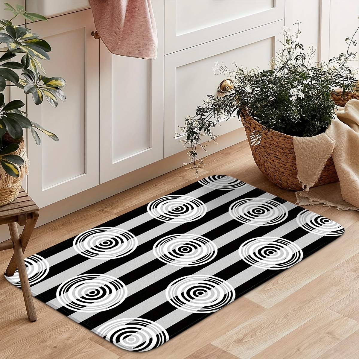 1pc Geometric Pattern Anti-slip Kitchen Rug, Modern Polyester Kitchen Mat  For Kitchen