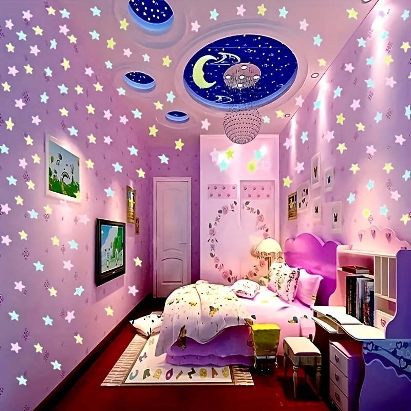 50Pcs Estrella Luminosa Pegatinas De Pared/Estrellas Fluorescentes Que  Brillan En La Oscuridad Decoración De Techo Para Habitaciones De  Niñosdecoración Del Hogar