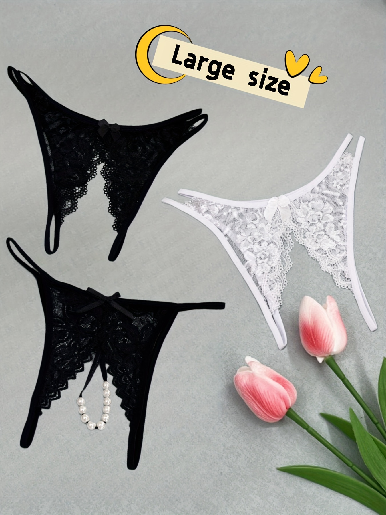 Sexy Thong Women's Plus Floral Lace Bow Decor Cut Crotchless - Temu