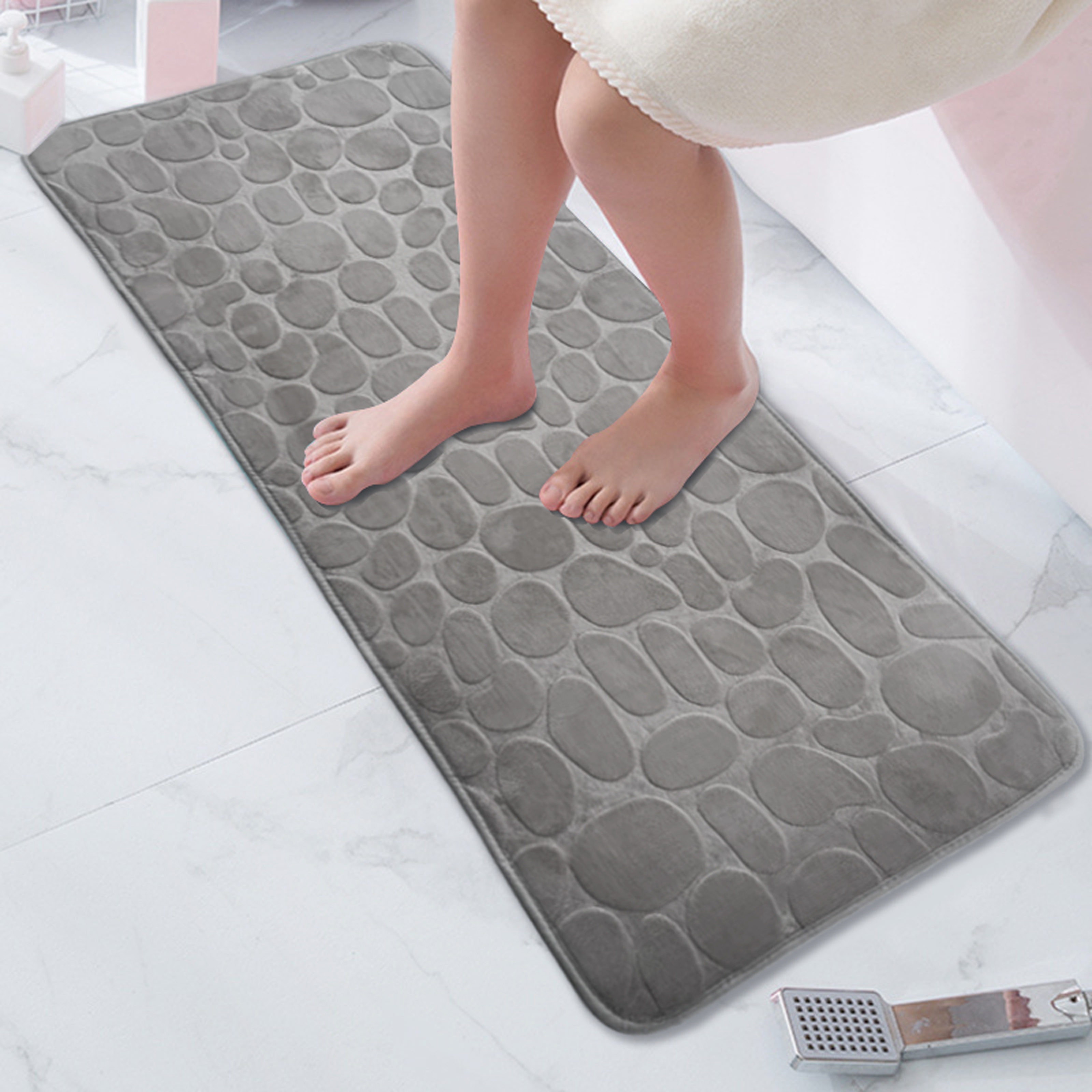 Cobblestone Bathroom Rug Non slip Padded Bath Mat For Shower - Temu