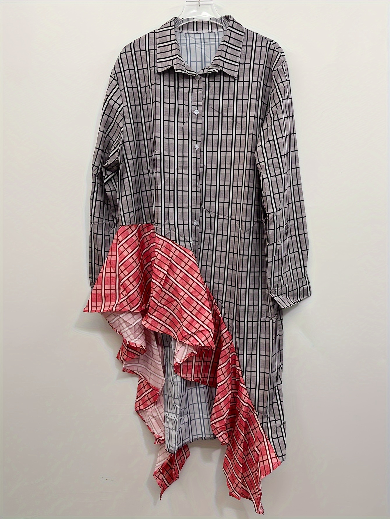 Plus Size Casual Dress Women's Plus Colorblock Plaid Print - Temu