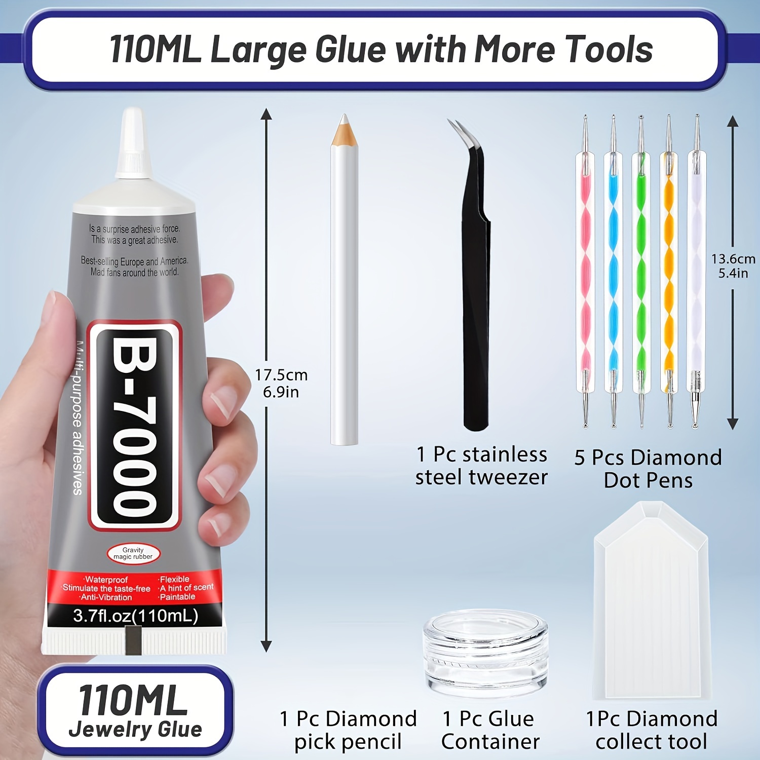 B 7000 Fabric Glue with Precision Tips, Upgrade Industrial Strength  Adhesive B-7000 Glue Clear for Jewelry Crafts DIY, Metal, Stone, Rhinestone  Gems