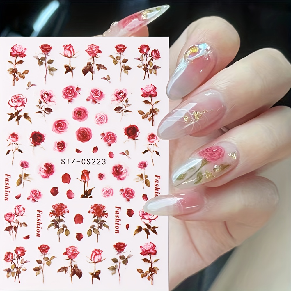  Flowers Nail Stickers, Spring Nail Decals 3D Self