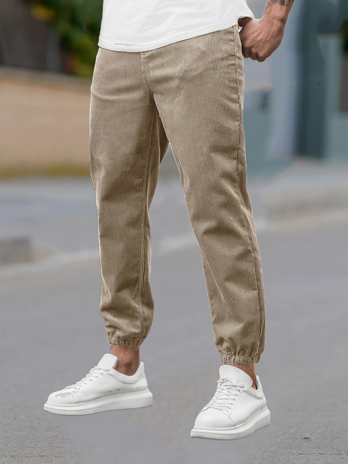 Loose Fit Corduroy Pants Men's Casual Stretch Sweatpants - Temu Canada