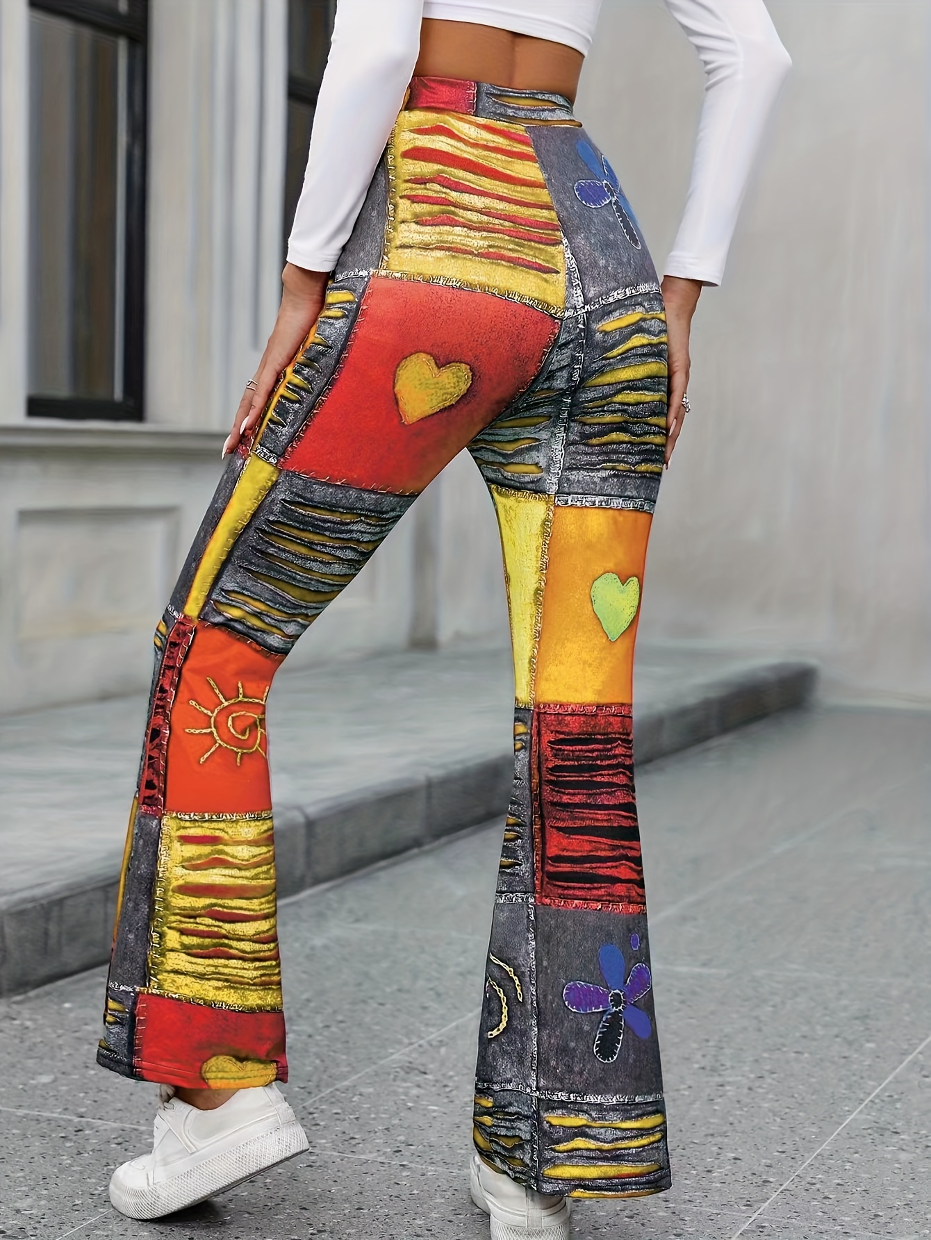 Graphic Print Flare Leg Pants, Y2k Forbidden Pants For Spring & Summer,  Women's Clothing - Temu Finland