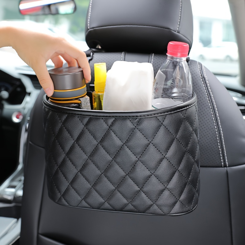 1pc PU Leather Car Seat Back Hanging Multi-functional Storage Bag, Car  Tissue Box, Water Bottle Holder, Car Interior Accessories