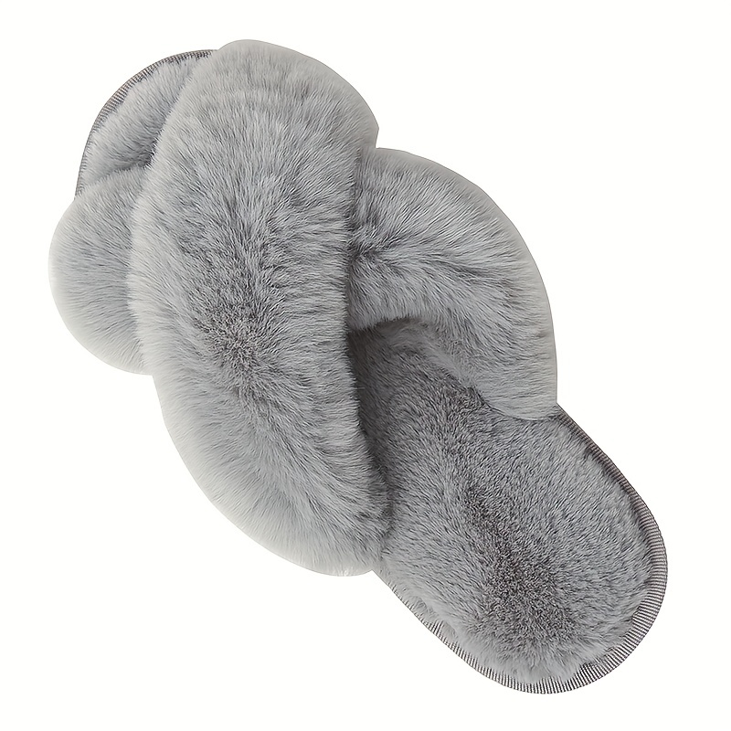 

Women's Fluffy Indoor Slippers, Cozy Plush Cross Strap Open Toe Non Slip Shoes, Home Bedroom Slippers