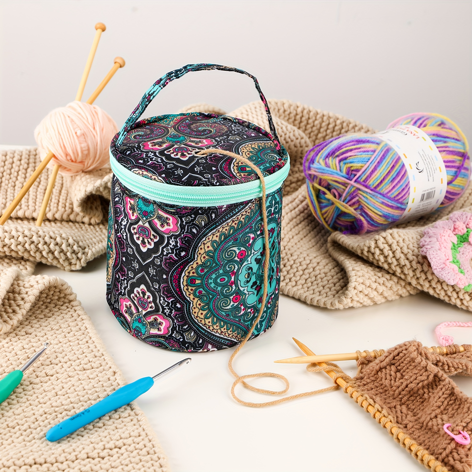 Small Yarn Storage Bag Portable Round Knitting Storage Bag - Temu