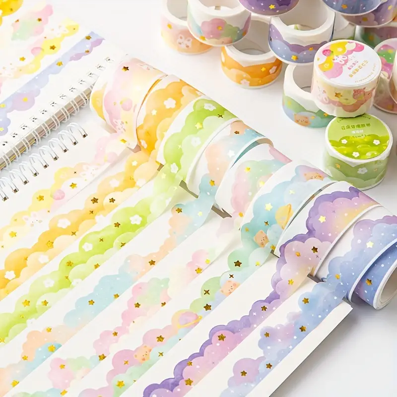 Watercolor Cloud Wave Series Washi Tape Lovely Scrapbook - Temu