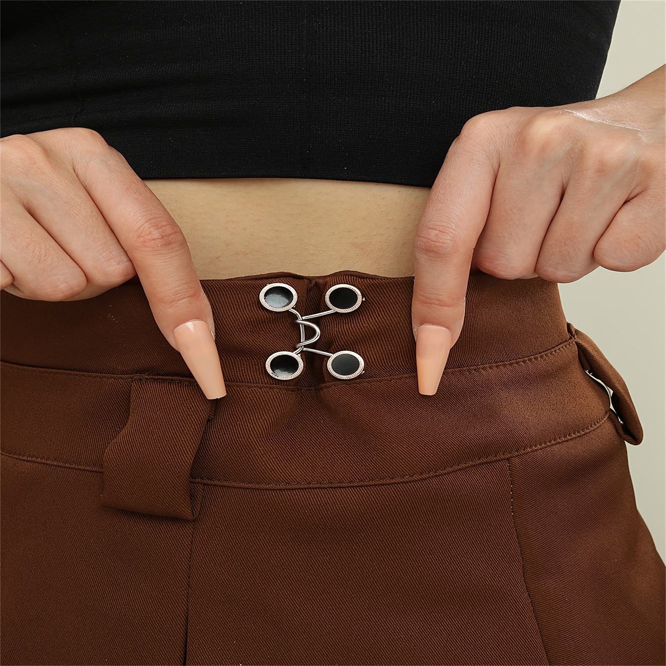 1 Pair Black Round Pant Buckle Waist Tightener Detachable Waist Buttons Pins Belts Accessories Pants Clips No Sewing Waistband Tightener,Trousers