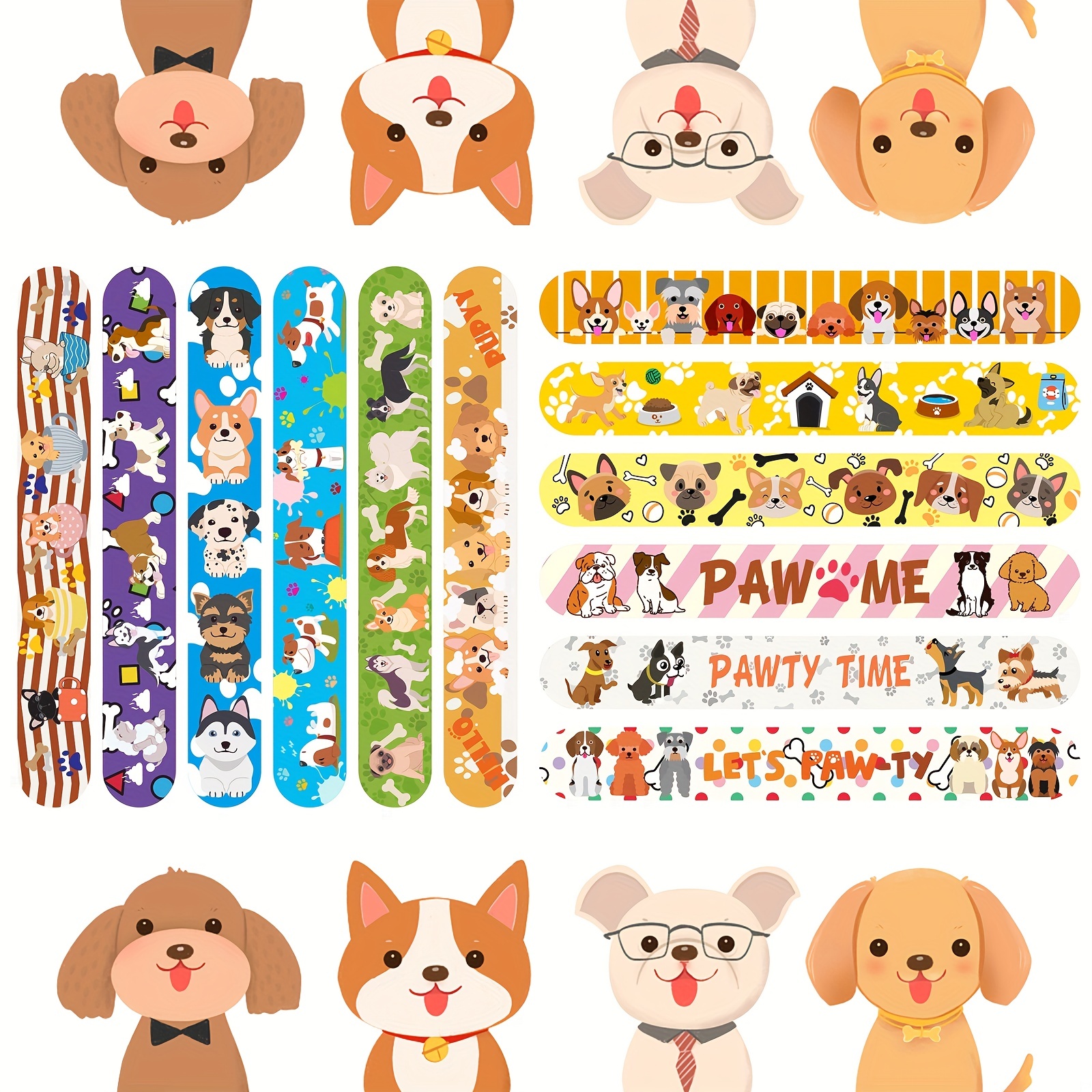 24pcs Puppy Dog Party Favors Slap Bracelets, Dog Paw Party Wristbands Bracelets for Kids Pet Theme Party Birthday Supplies, Christmas Gifts,Temu