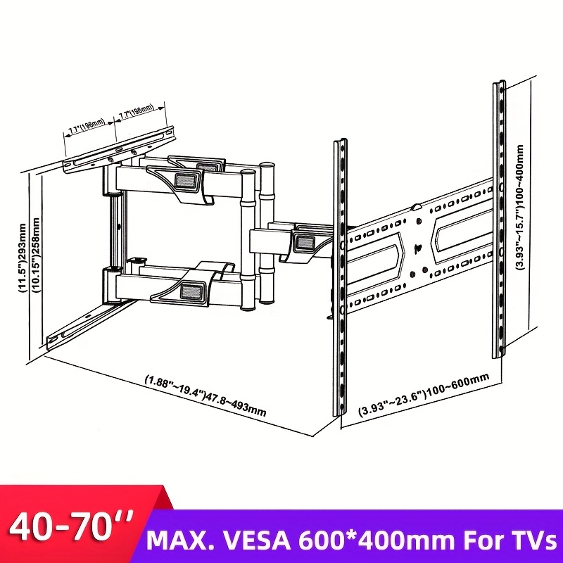 Soporte de pared para TV de movimiento completo giratorio e inclinable para  televisores curvos o planos