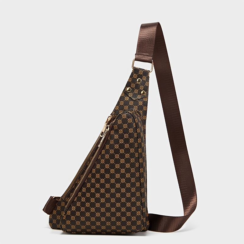 Geometric Pattern Sling Bag, Women's Fashion Chest Bag With Wide Strap,  Zipper Crossbody Bag - Temu
