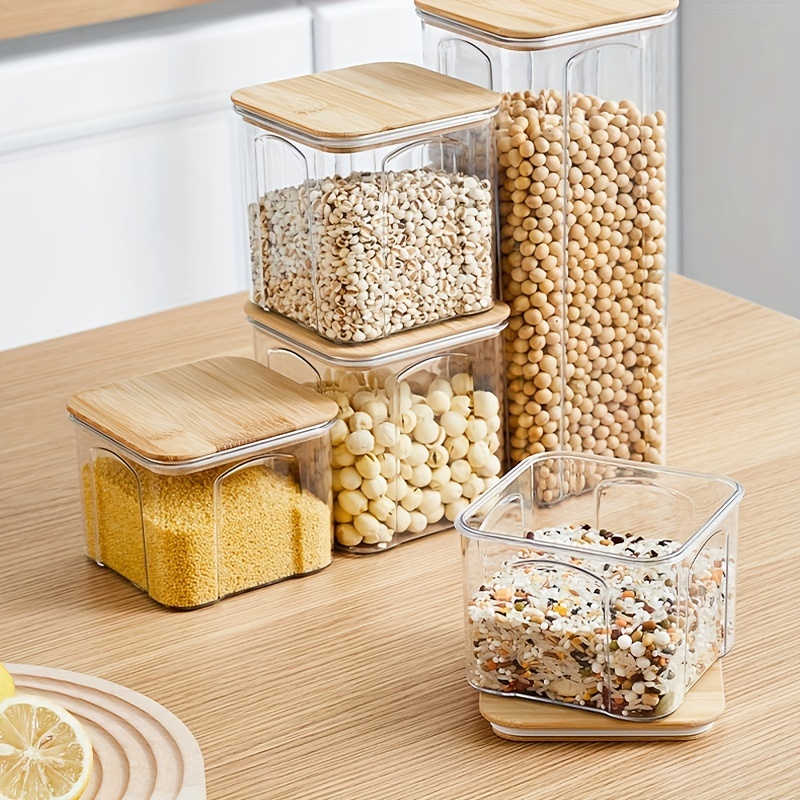 Food Storage Containers With Bamboo Lids, Clear Airtight Food Jars, Moisture -proof Transparent Sealed Fresh-keeping Box, For Cereal, Rice, Pasta,  Coffee Beans, Nuts And Sugar, Plastic Food Preservation Tank, Home Kitchen  Supplies 