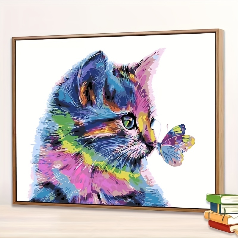 DIY Paint by Number Kit Kids Adults Acrylic Colorful Canvas Kitten Cat  Butterfly