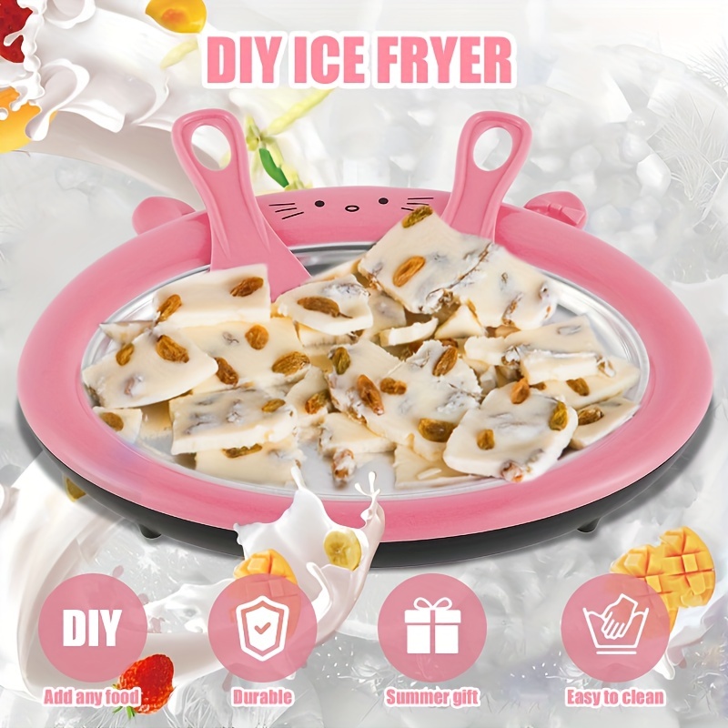 Ice Cream Plate For Making Ice Cream, Rolled Ice Cream Maker With 2  Spatulas For Gelato, Sorbet, Frozen Yogurt