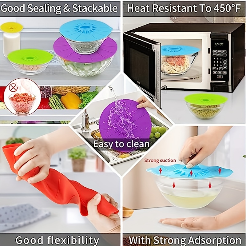 Silicone Lids Covers - Microwave Food Cover for Bowls,Cups,Pots,Pans Food  Safe BPA Free Silicone Bowl Covers Easy to Clean and Storage