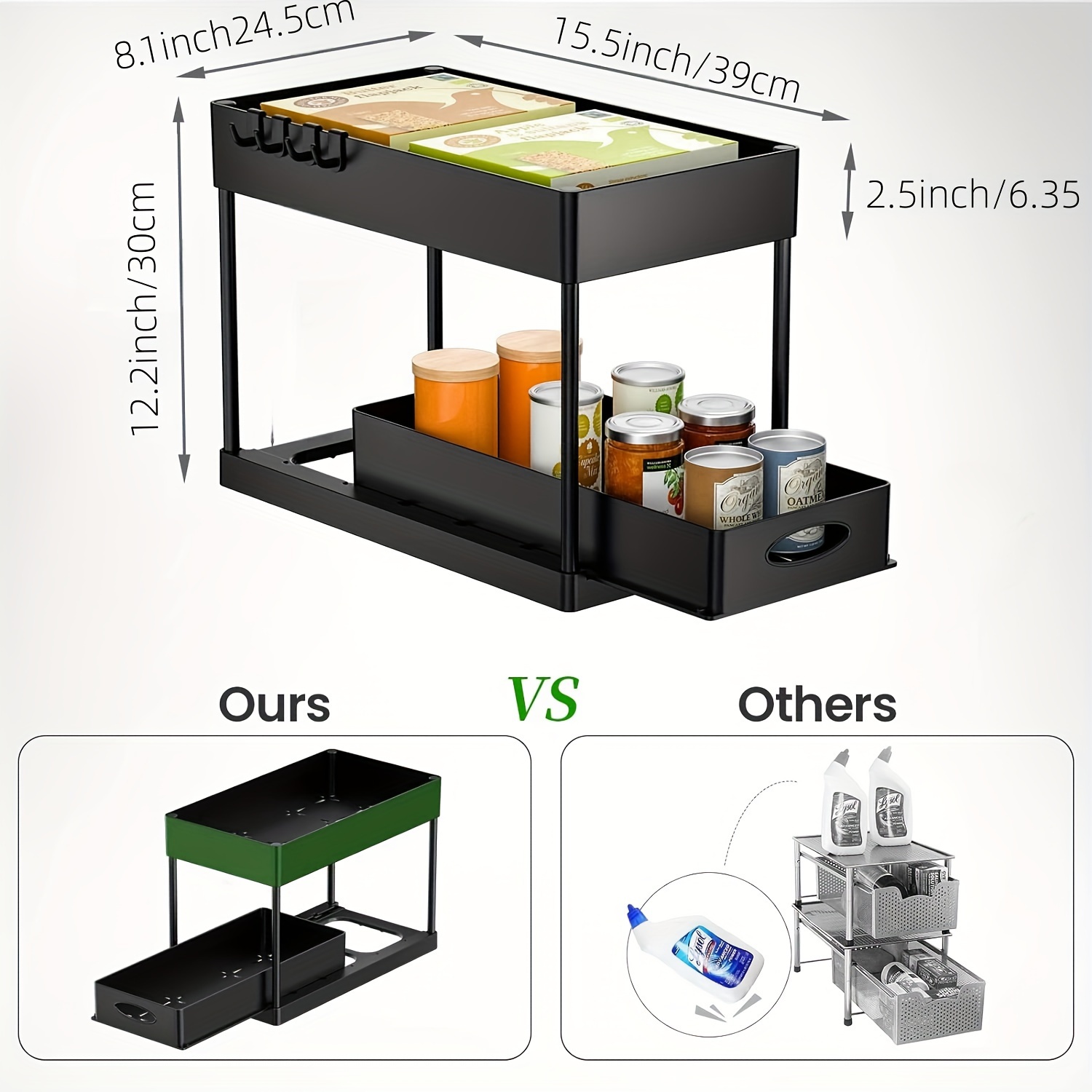 Help You Save Space . Sink Storage Unit, 2-layer Sliding Cabinet