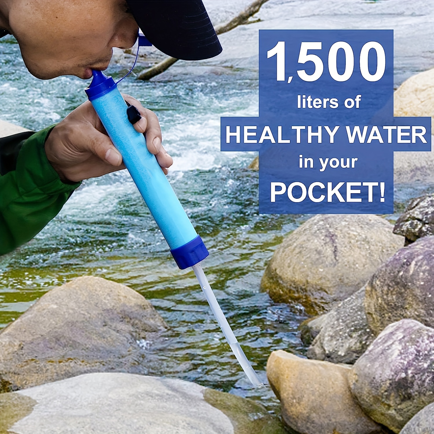 FS-TFC Filtro de agua de bolsillo Supervivencia Purificador de agua de 0.01  micrones Equipo de supervivencia de emergencia para beber mochilero