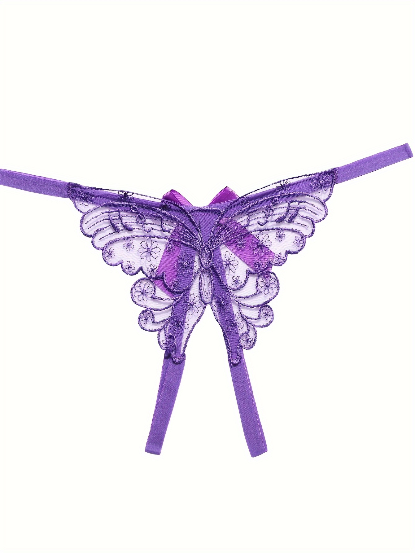 3pcs Butterfly Pattern Thongs, Sheer Open Crotch Mesh Panties, Women's  Lingerie & Underwear