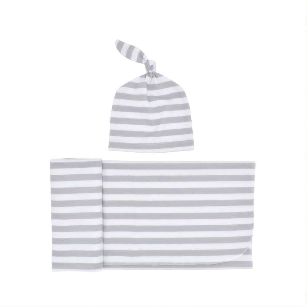Newborn Cotton Striped Wrapping Fetal Cap and Blanket Set
