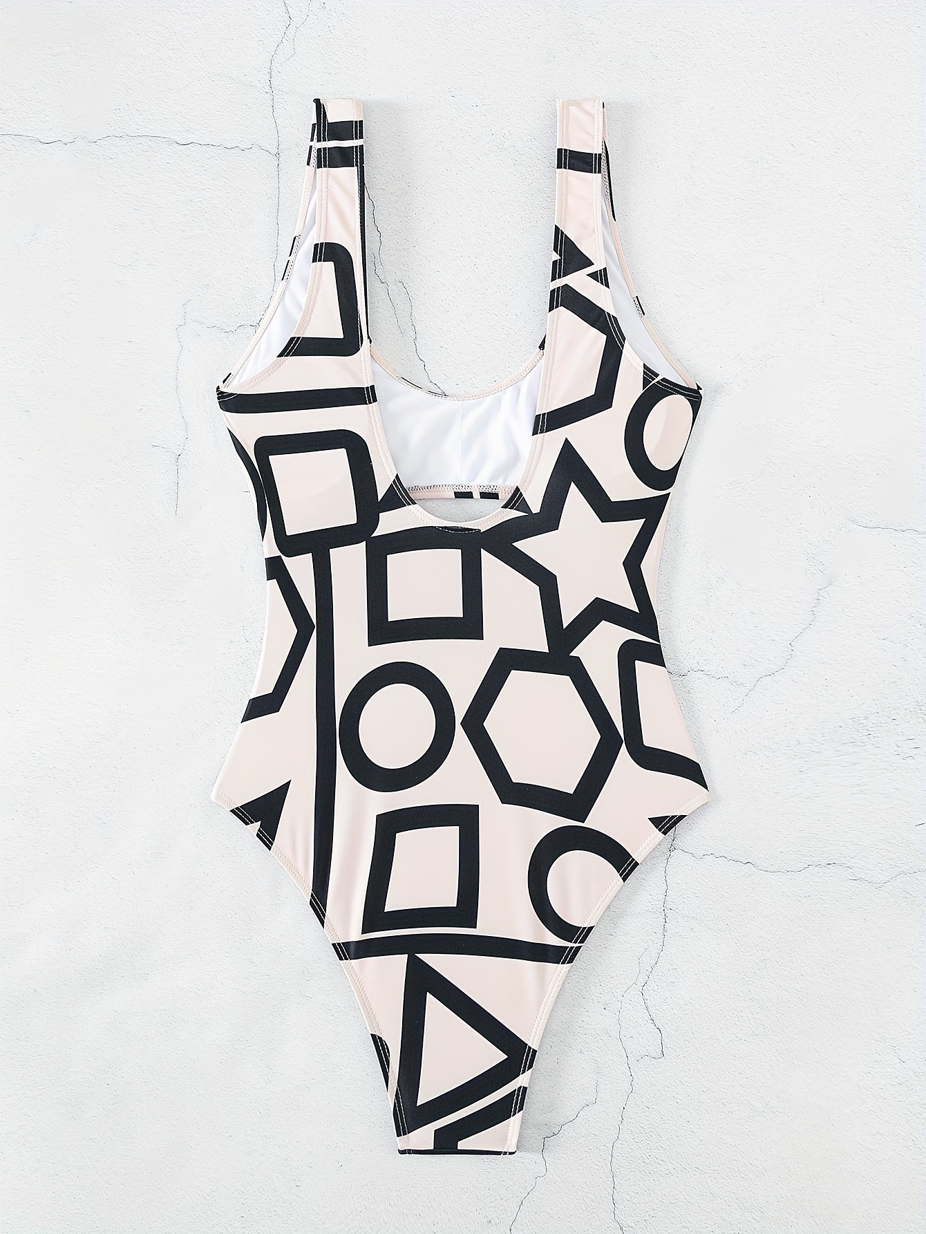 Geometric Print Scoop Neck Backless Swimsuit High - Temu