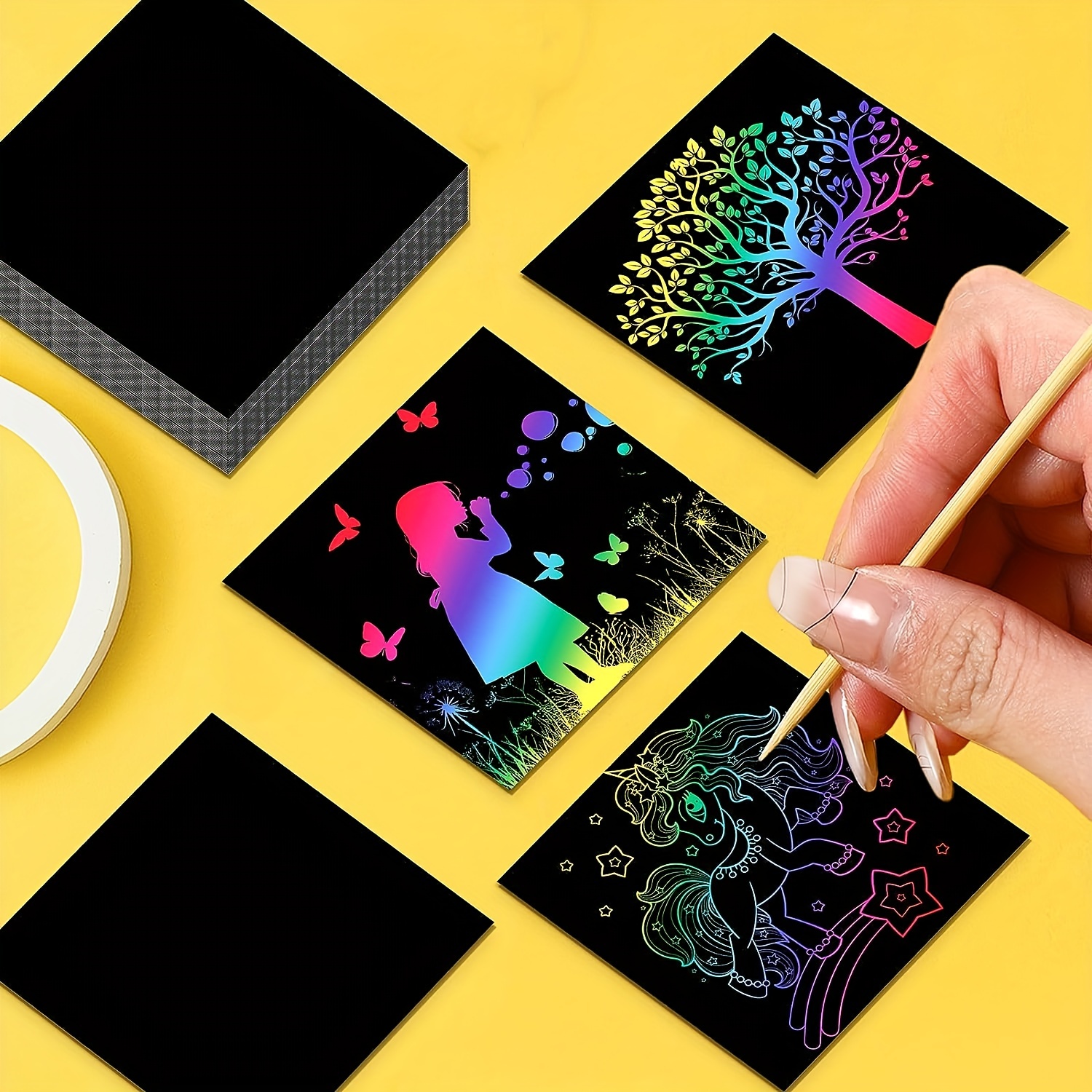 Rainbow Scratch Art Magic Paper Set For Girls boys Coloring - Temu