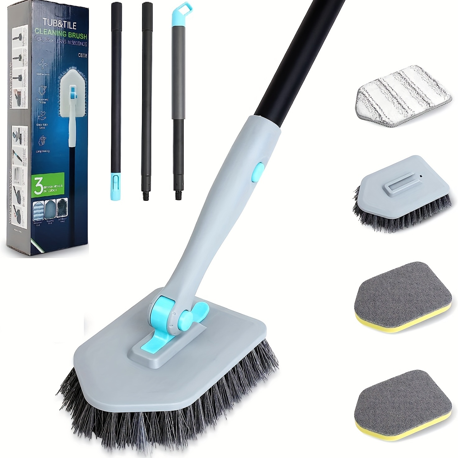 Scrub Cleaning Brush with Long Handle 3 in 1 Shower Tub Tile