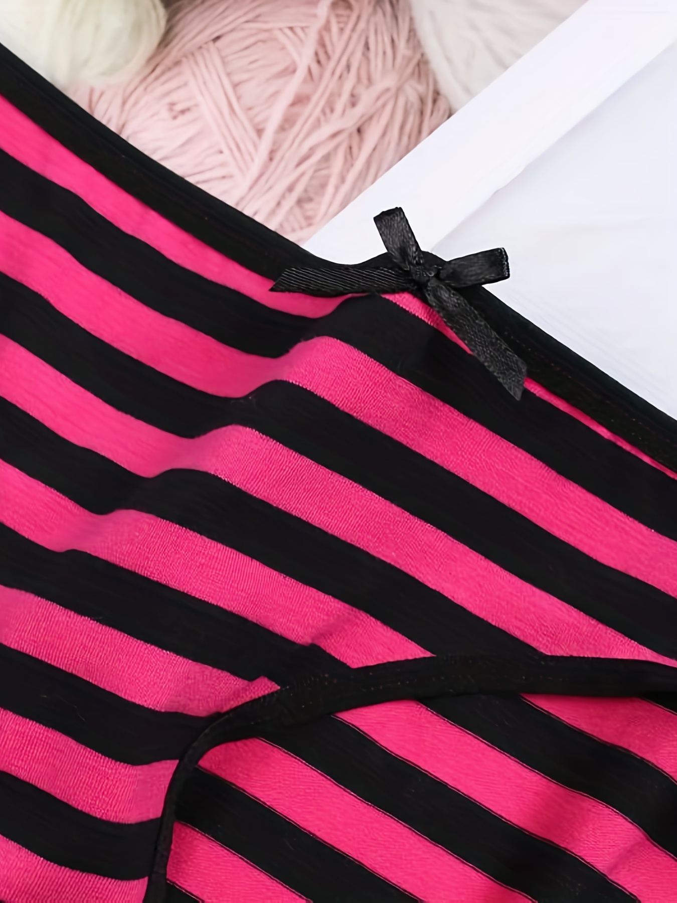 Womens Slinky Microfiber Panties - Pink & Black Striped