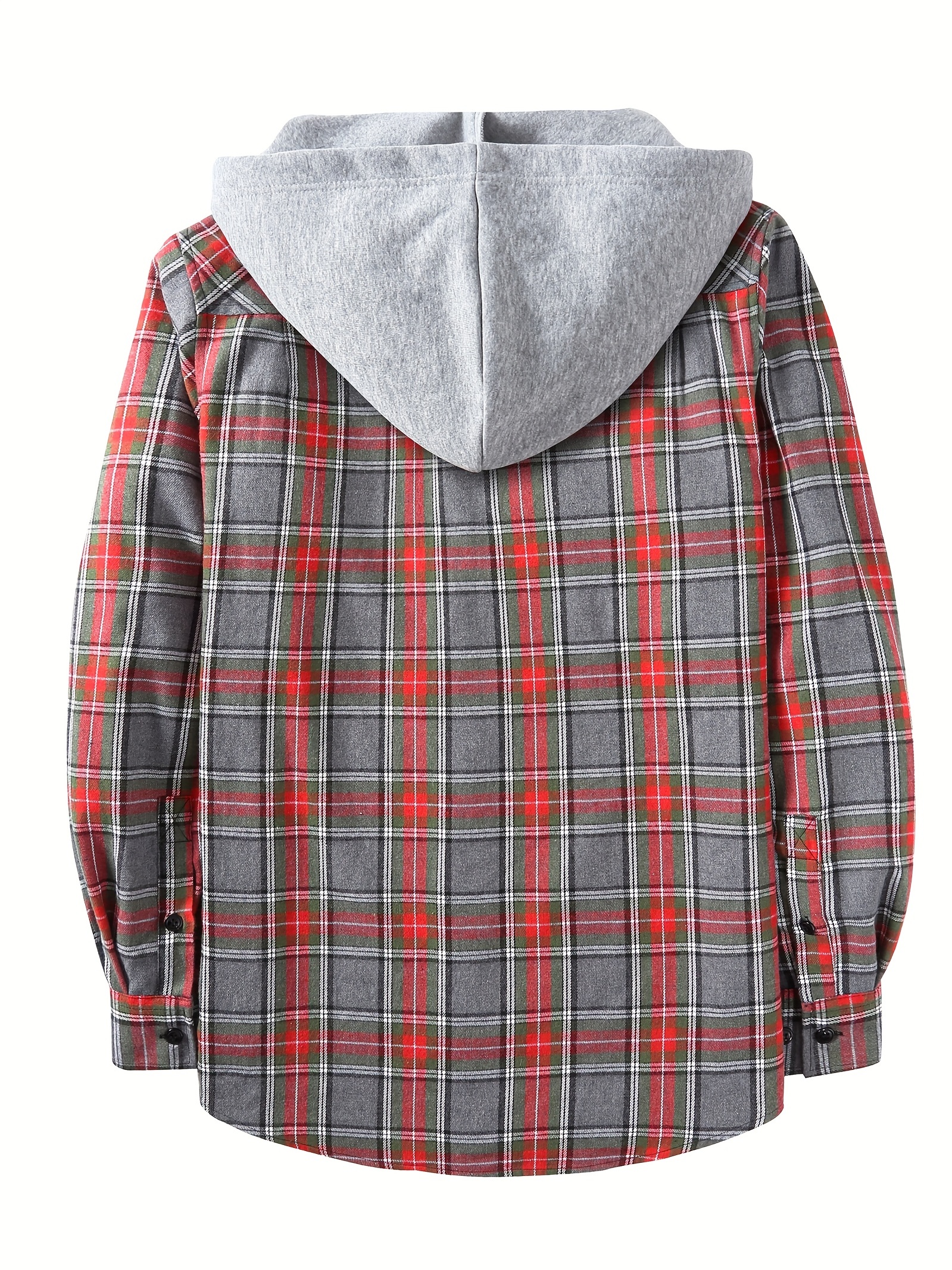 Drawstring Hooded Flannel Shirt, Men's Casual Various Colors Plaid