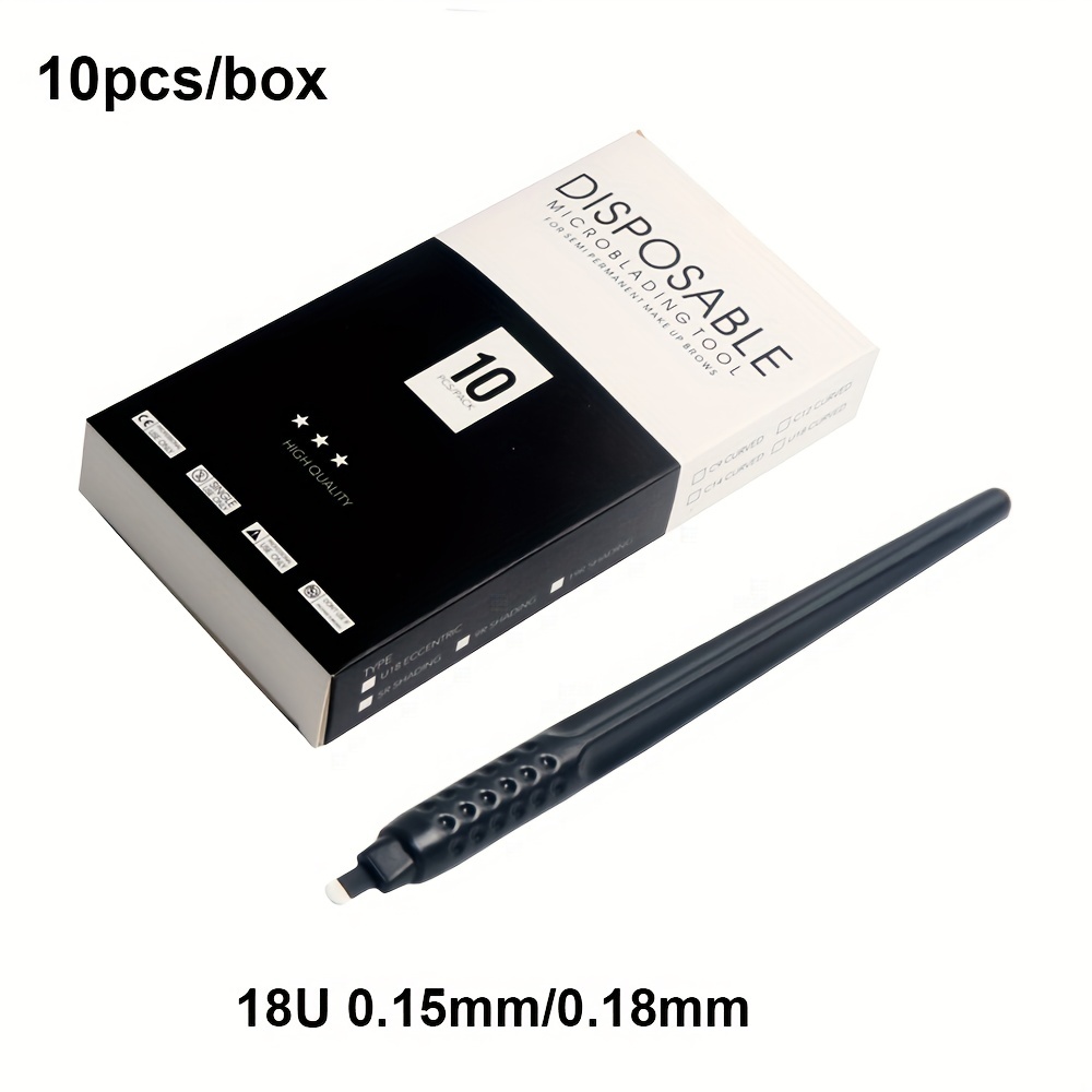 

Disposable Microblading Tool Set: 10 Pcs/box, 18u, 0.15mm/0.18mm, Oil-free, Professional Tattooing Pen For Eyebrows