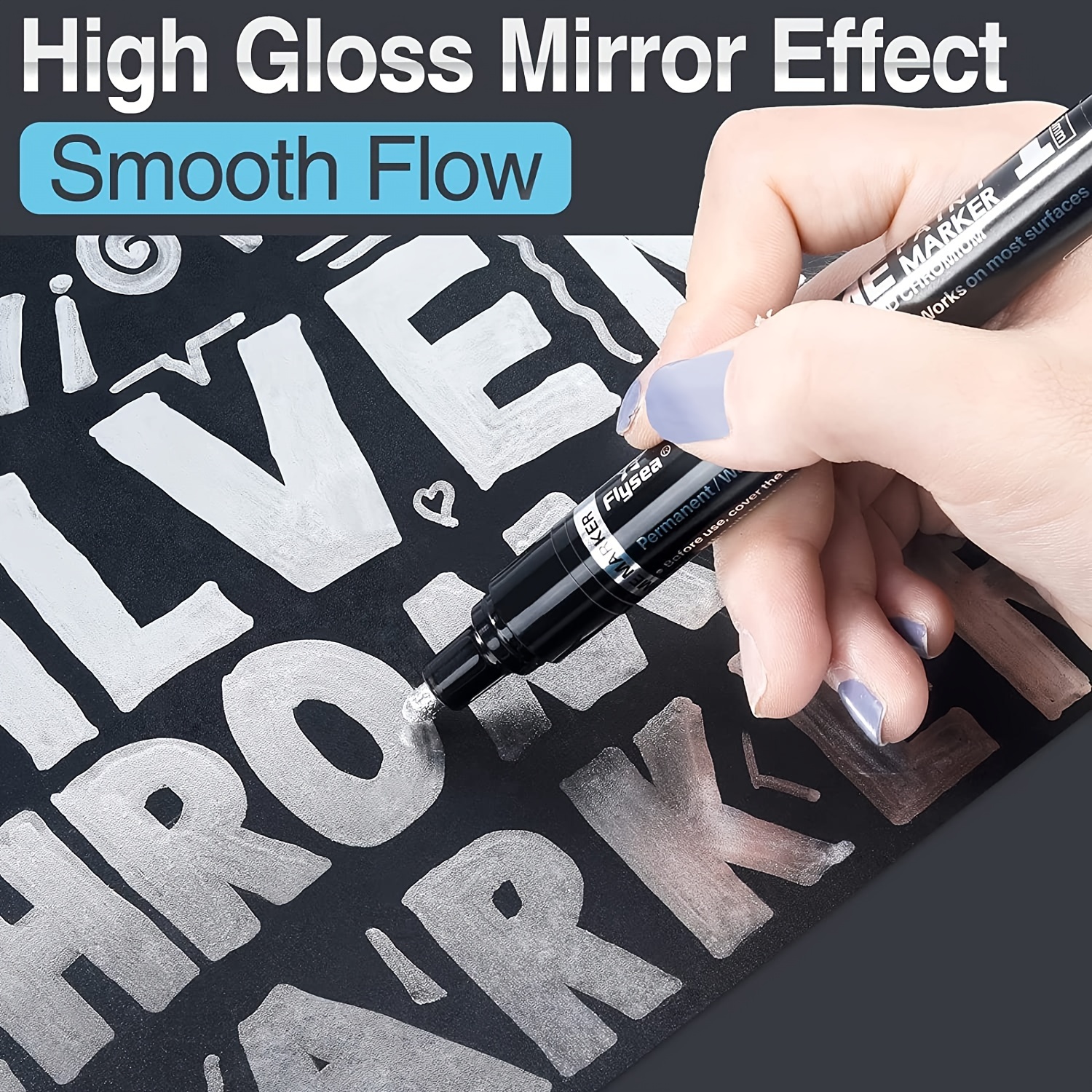 3pcs Silver Liquid Mirror Chrome Markers, Permanent Reflective Liquid Chrome Paint Pens Set, High Gloss Art Car DIY Model Repair Markers Set for