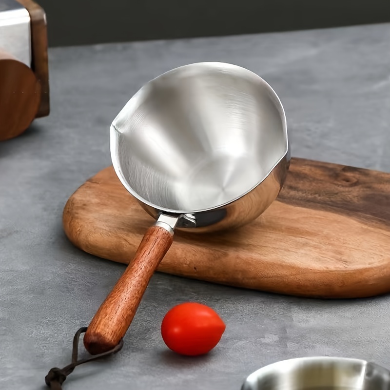 Wood Handle Oil Pot Small Milk Pot Stainless Steel Saucepan with Handle  Small Pouring Oil Pot