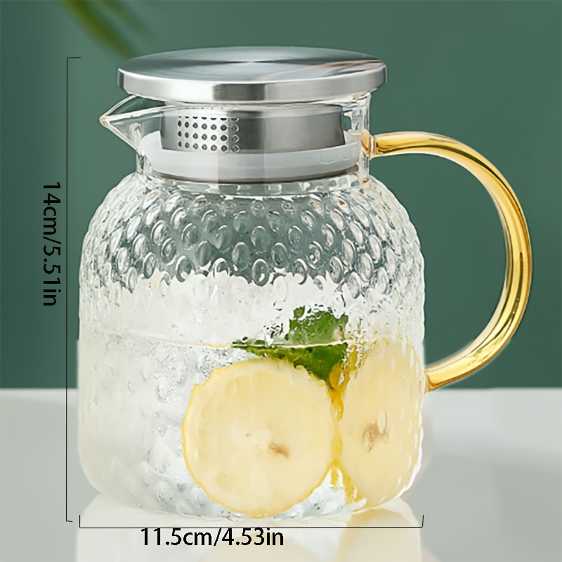 2 jarras de vidrio con tapa, jarra de agua fría caliente, jarra de agua de  cabecera con asa, jarra de vidrio de borosilicato resistente al calor para