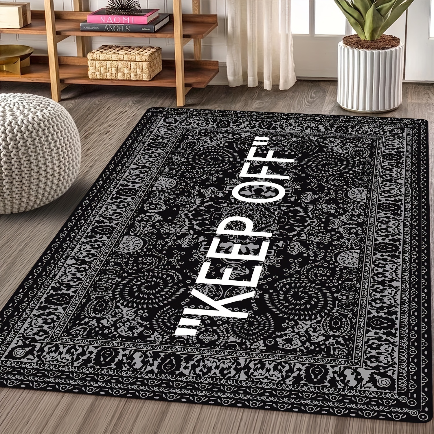 keep Off Black And White Non-slip Resistant Rug, Machine Washable