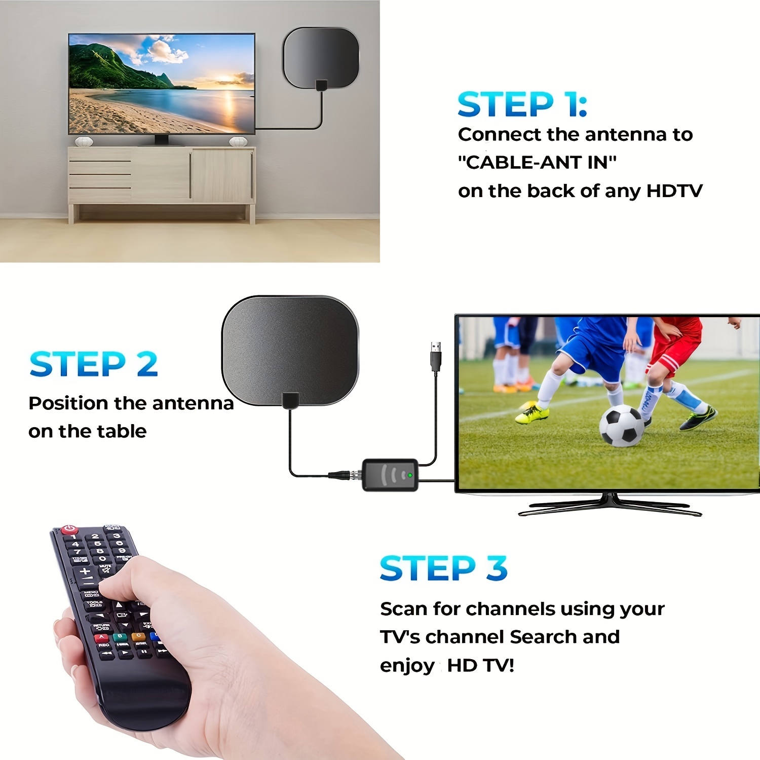  Antena de TV para interiores – 250 millas de largo alcance,  antena de TV digital 4K para canales locales – Antena de TV HD con  amplificador de señal y cable coaxial