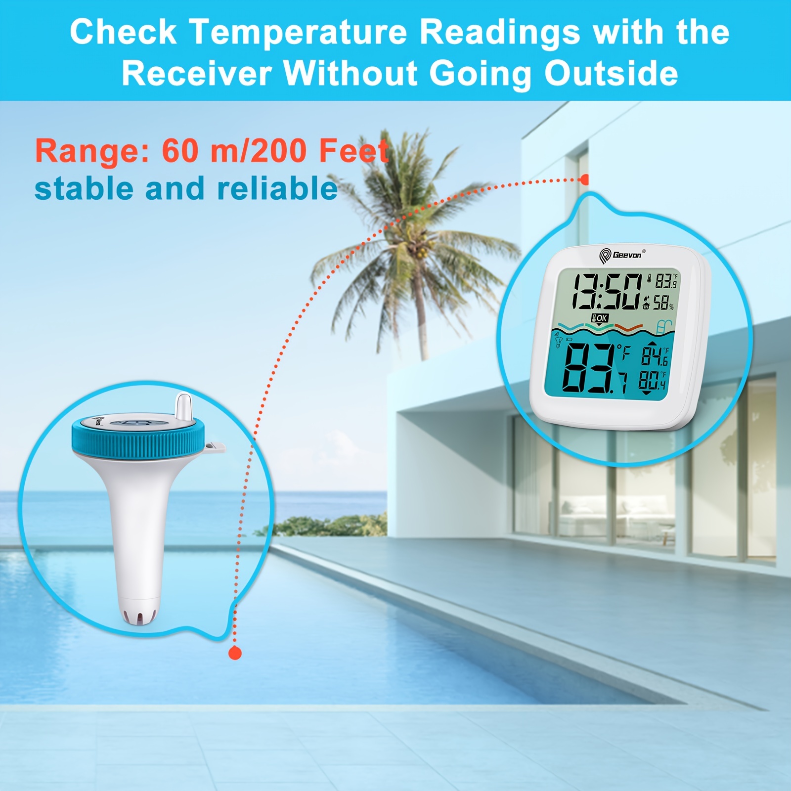 Inkbird Pool Thermometer with Bluetooth, for Hot Tub, Swimming Pool,  Aquarium