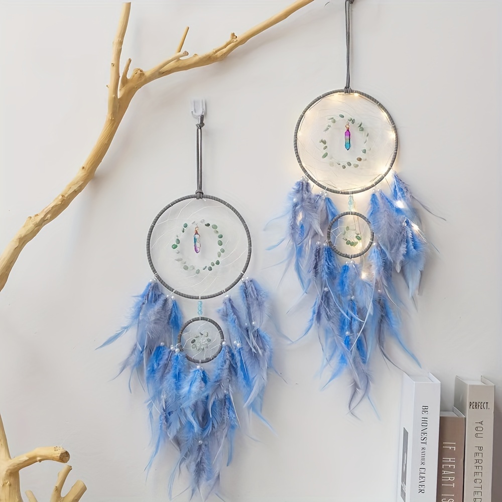 Dreamcatcher LED Car Wall Hanging Decor Indoor Home Wedding Decoration  Birthday Gifts Dream Catcher Dreamcatcher Hanging Ornaments Accessories  Cute Car Indoor Home Hanging Hand Knitting LED Blue 