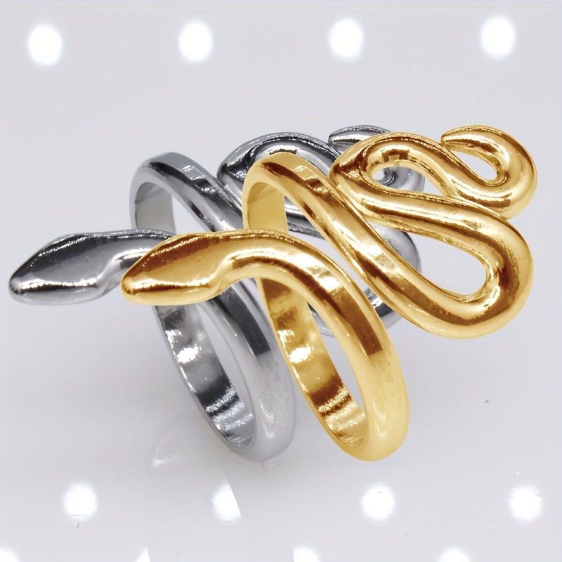 

1pc Fashionable Stainless Steel Ring Adjustable Opening Ring, Personality Snake Shape Ring
