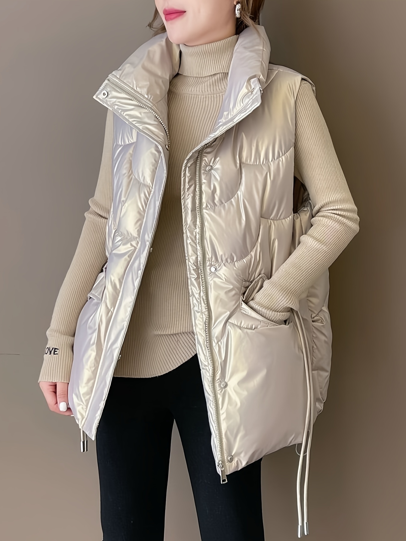 Gilet Con Cerniera Frontale Con Bottoni Solidi, Gilet In Piumino Senza  Maniche Con Tasche A Collo Alto Casual, Abbigliamento Da Donna - Temu  Switzerland